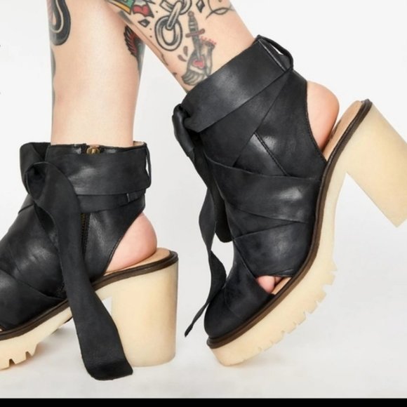 FREE PEOPLE × Blake Wrap Platform Boots Sandals Black Leather / EU 38 US 7.5 - Picture 16 of 16